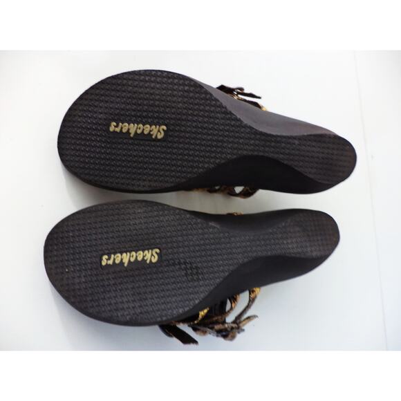 SKECHERS EUR 40 US 9M BRONZE SNAKE PRINT THONG PLATFORM WEDGE SLIDE SANDAL SHOE - Picture 7 of 7